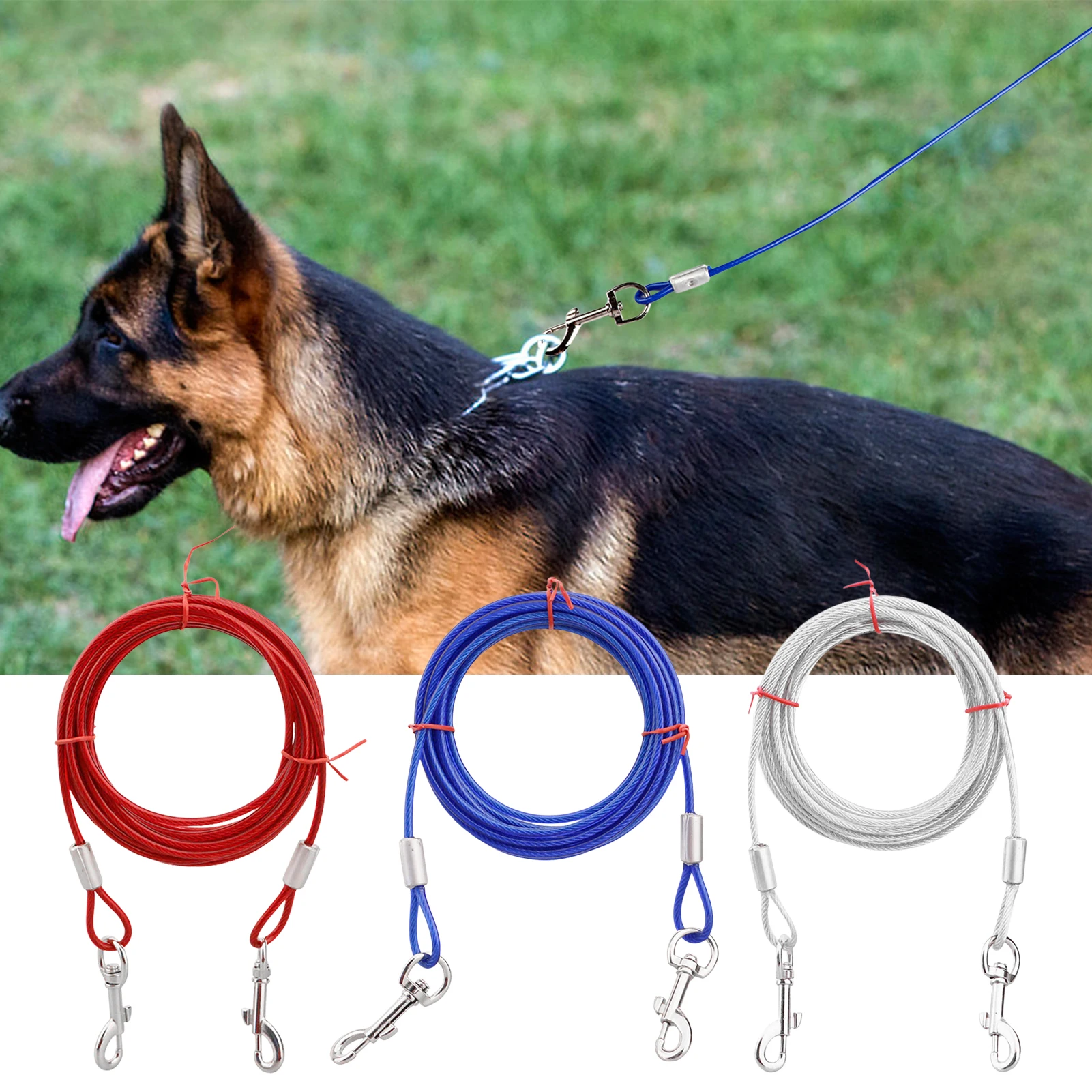 3M Steel Wire Dogs Double Leashes Anti-bite NonTangle Pet Outdoor Picnic Camping Walking Belt Strap Lead Leash 3 Colors