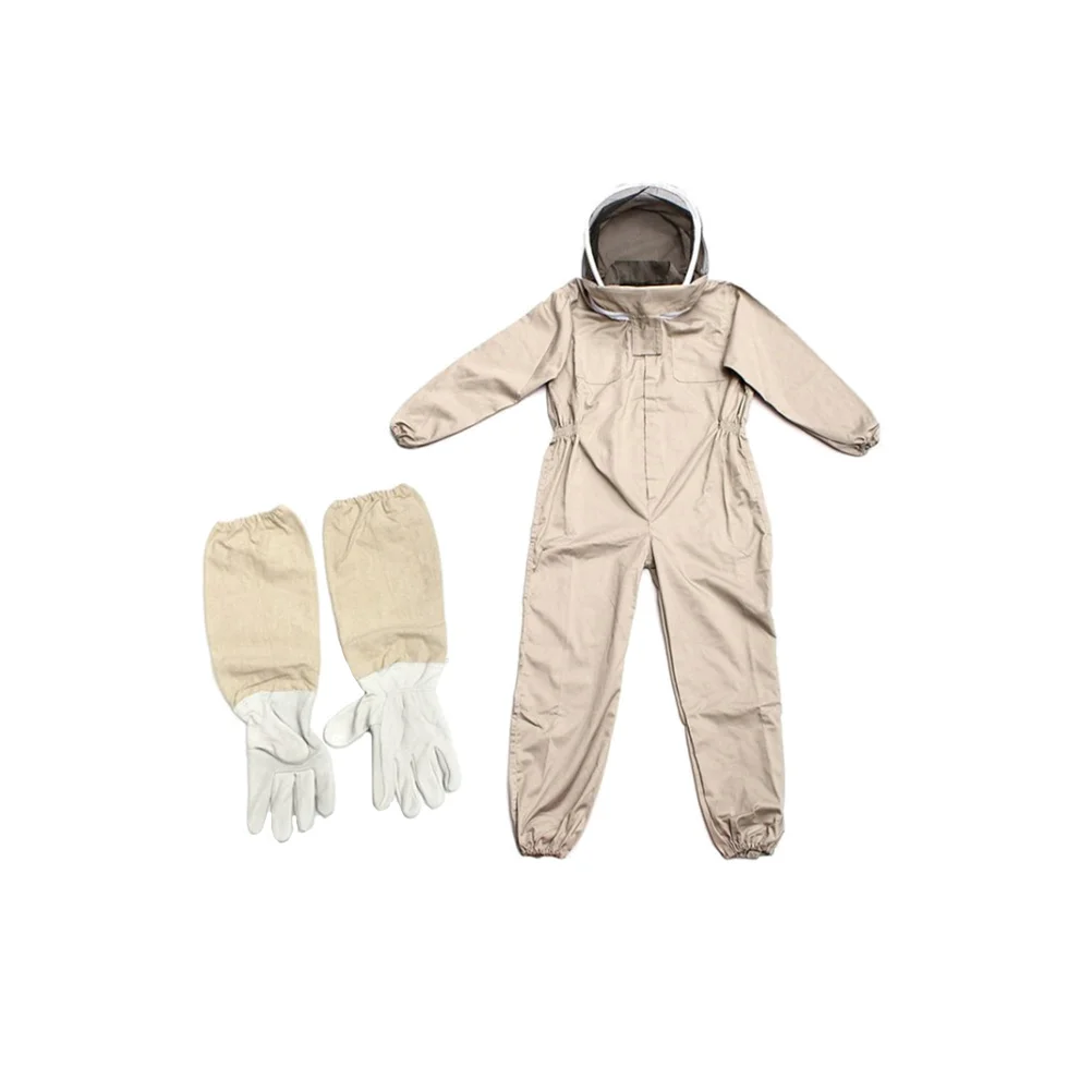 

One-piece Beekeeping Protective Suit Body Clothing with Gloves - Size XXL (Khaki, Random Color Gloves)