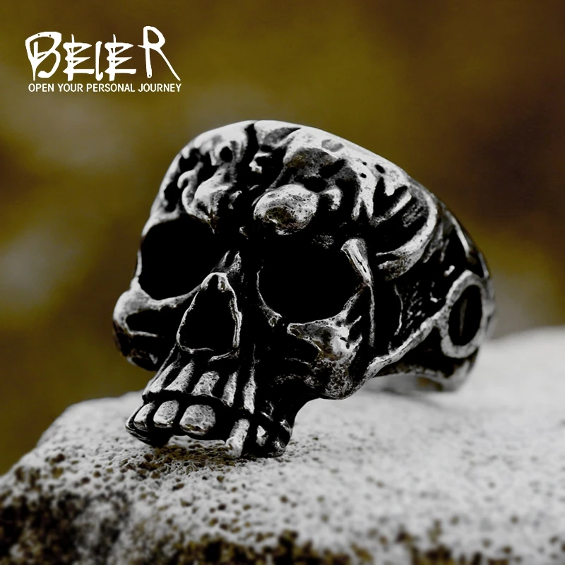 BEIER 2023 New Special Design 316L Stainless Steel Calvarium Skull Ring Pattern Biker Punk Cool Men\'s Ring Gothic Jewelry