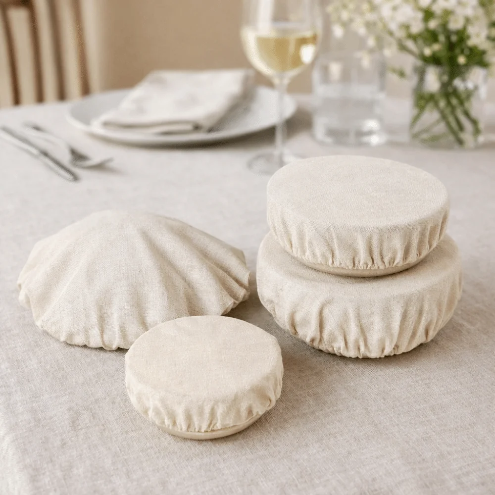 

4pcs Reusable Linen Dust Cover Stretch Fabric Elastic Edges Bread Proofing Covers Breathable Eco Friendly