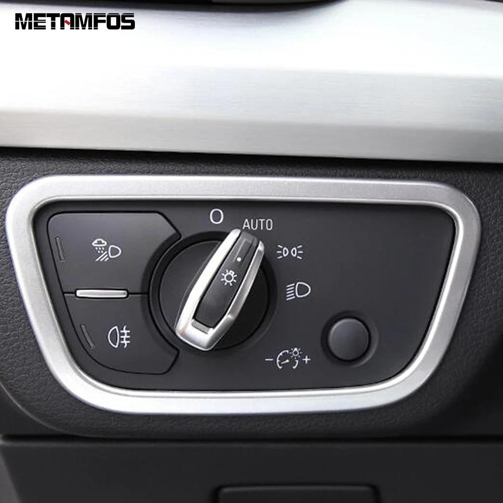 For Audi Q5 2017-2023 2024 Carbon Fiber Head Light Lamp Switch Control Button Cover Trim Sticker Bezel Accessories Car Styling
