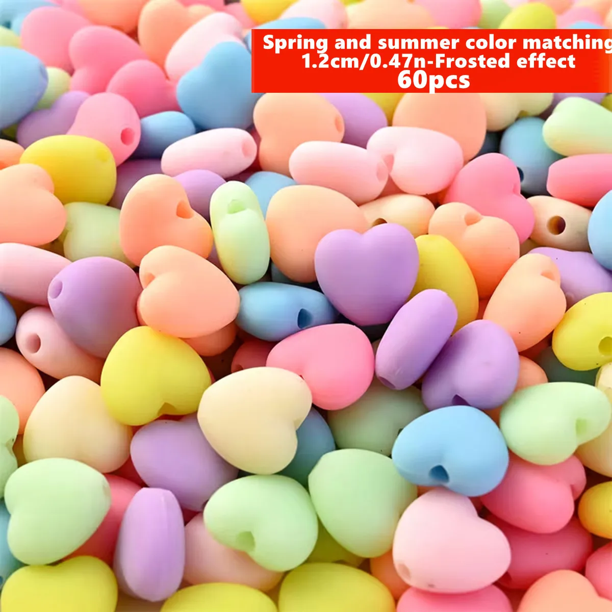 12mm 60pcs Spring And Summer Color Matching Matte Effect Heart Beads Loose Spacer Acrylic Matte Beads For DIY  Making
