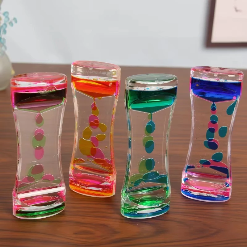 Hourglass Timer Double Colors Oil Liquid Floating Motion Bubbles Descending Sensory Bubbles Desk Decor Kids Toy