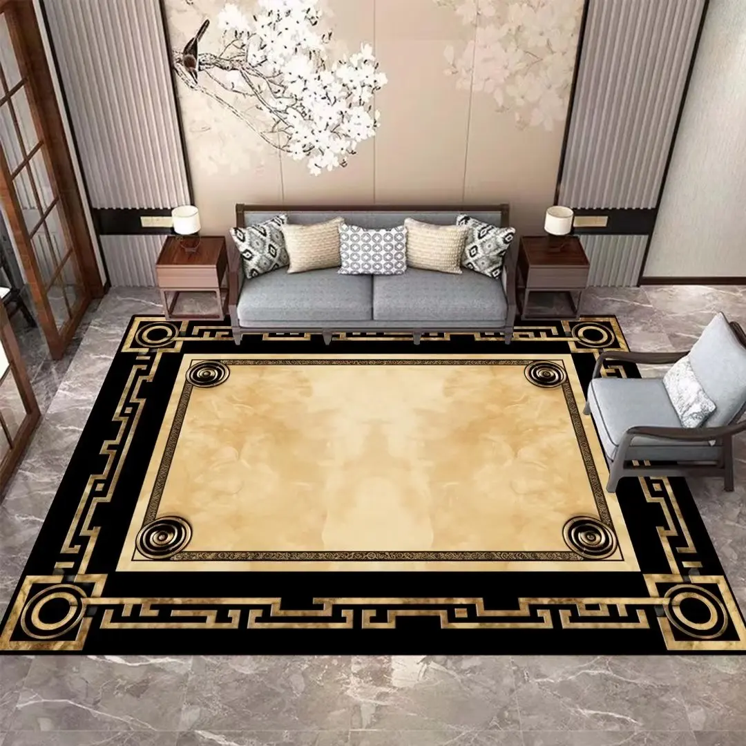 European Luxury Carpets for Living Room Golden Frame Large Size Area Rugs Bedroom Carpet Decoration Home Washable Floor Mat