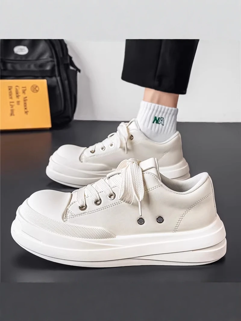 

Men's 2026 New Summer High Top Casual Shoes Thick Bottom Heightening Leisure White Shoes Youth Big Head Shoes Stitching Style
