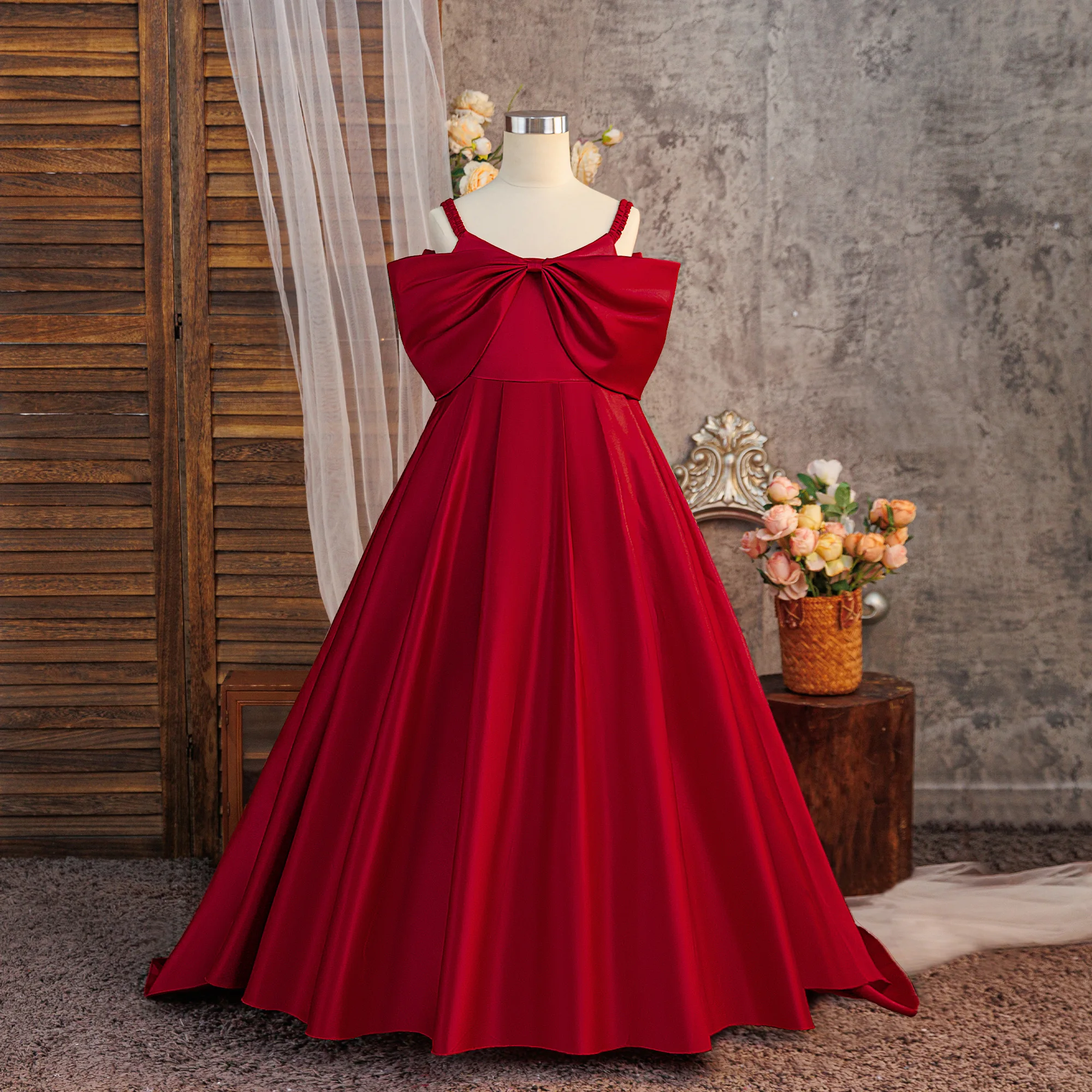 bridesmaid dresses princess Aurore Ball-Gown/Princess Off the Shoulder Satin Junior Bridesmaid Dress