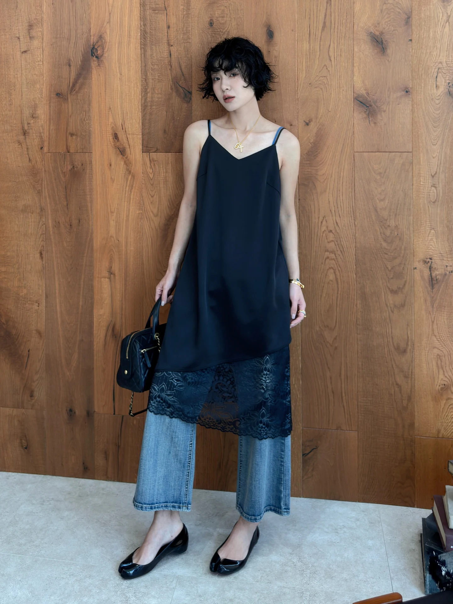 

Buuyie Wan Ding Lace Trim Acetate Strap Dress Women's Style Korean Slimming Base Layer Little Black Dress Summer City Commute...
