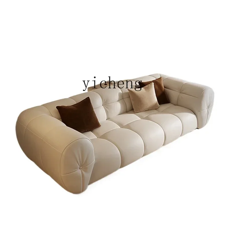 leather sofa living room high-end cream style modern simple small apartment combination leather art