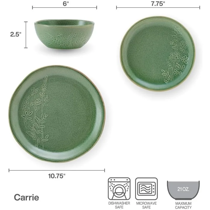 Carrie 12 Piece Dinnerware Set, Service for 4, Green