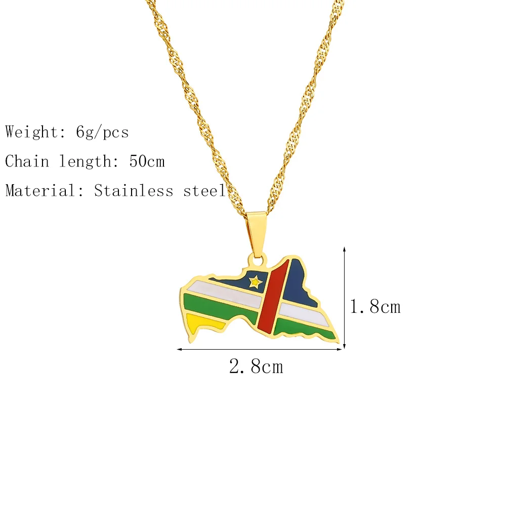 Stainless Steel Central African Republic Map Pendant Necklace Vintage Enamel Ethnic Unisex Couple Jewelry Christmas Gift