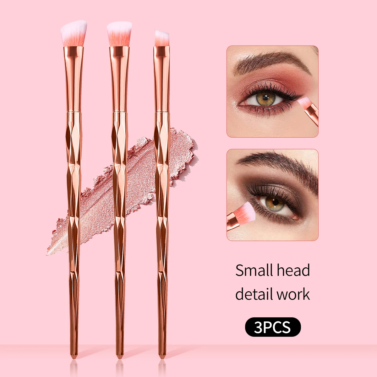 3-teiliges Set Roségold Lidschattenpinsel mit Kleinem Kopf, Weiche Detail-Make-up-Pinsel für Augen, Eyeliner und Augenbrauen