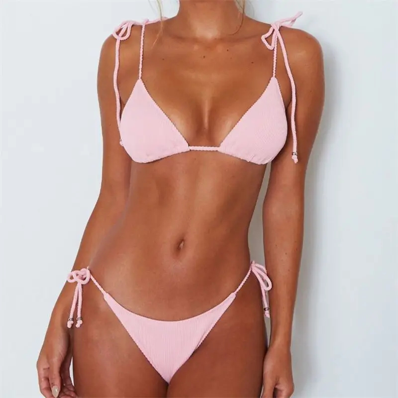 6 - Color Strappy Ladies Solid Color High Waist Quick - Dry Sexy Bikini Swimsuit for Holiday