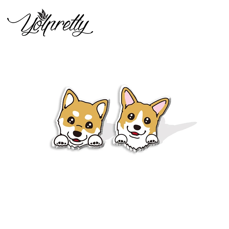 2021 New Cartoon Pet Corgi Husky Bulldog Pug Puppy Dogs Epoxy Stud Earrings Handcraft Acrylic Stud Earrings