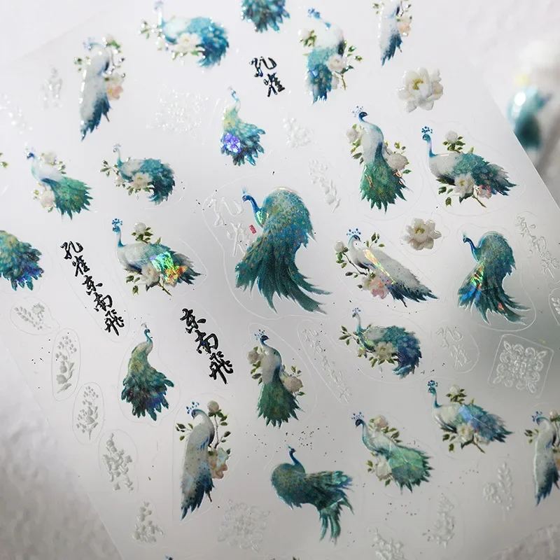 Antico cinese Sad Love Peacock Valentine Crane Dragon Dunhuang murale Chic Phoenix Fox 3D Nail Art Sticker Manicure Tool decalcomanie