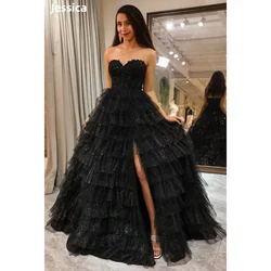 Jessica Black Wedding Dress Embroidered Glitter Handmade Tulle Elegant Prom Dresses Strapless FormalOccasions Vestidos De Fiesta