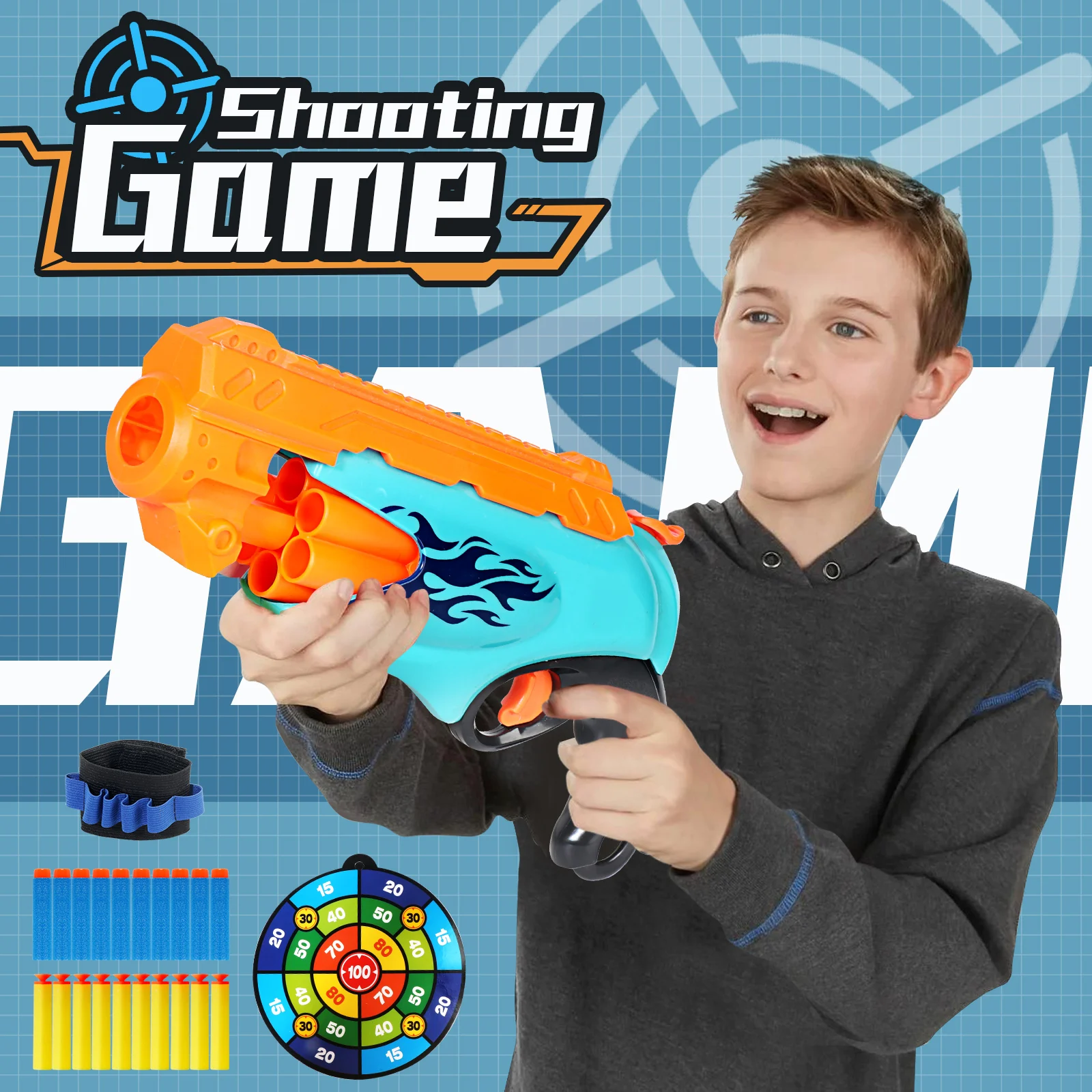 Foam Dart Blaster Toy Gun for Boys 6-12  - Includes 20 Universal Soft Darts - High Capacity Outdoor Battle Gift for Kids