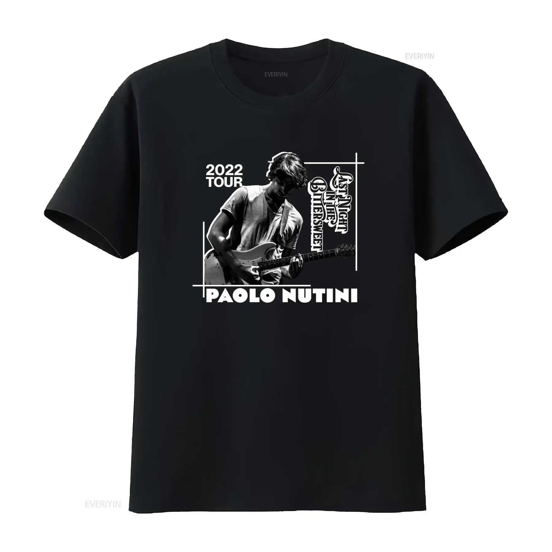 Paolo Nutini 2022 Tour Official Men'S T Shirt Singer Songwriter Concert Merch with Guitar Music Notes Soft Breathable Round
