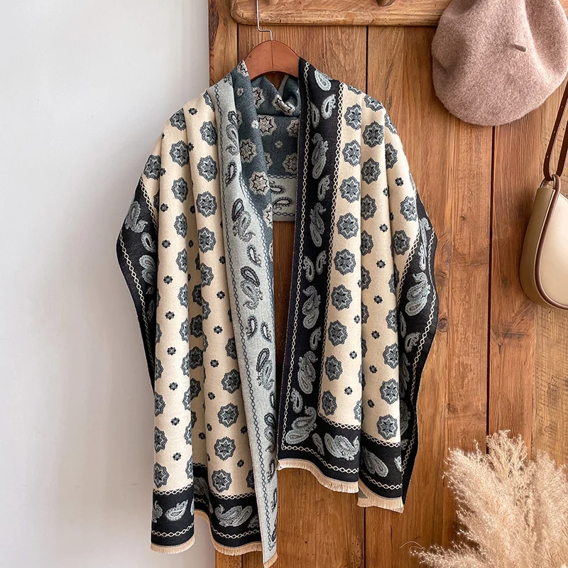 2023 Fashion Winter Warm Cashmere Shawl Scarf for Women Flower Print Pashmina Thick Scarves Wrap Femal Poncho Echarpe Bandana