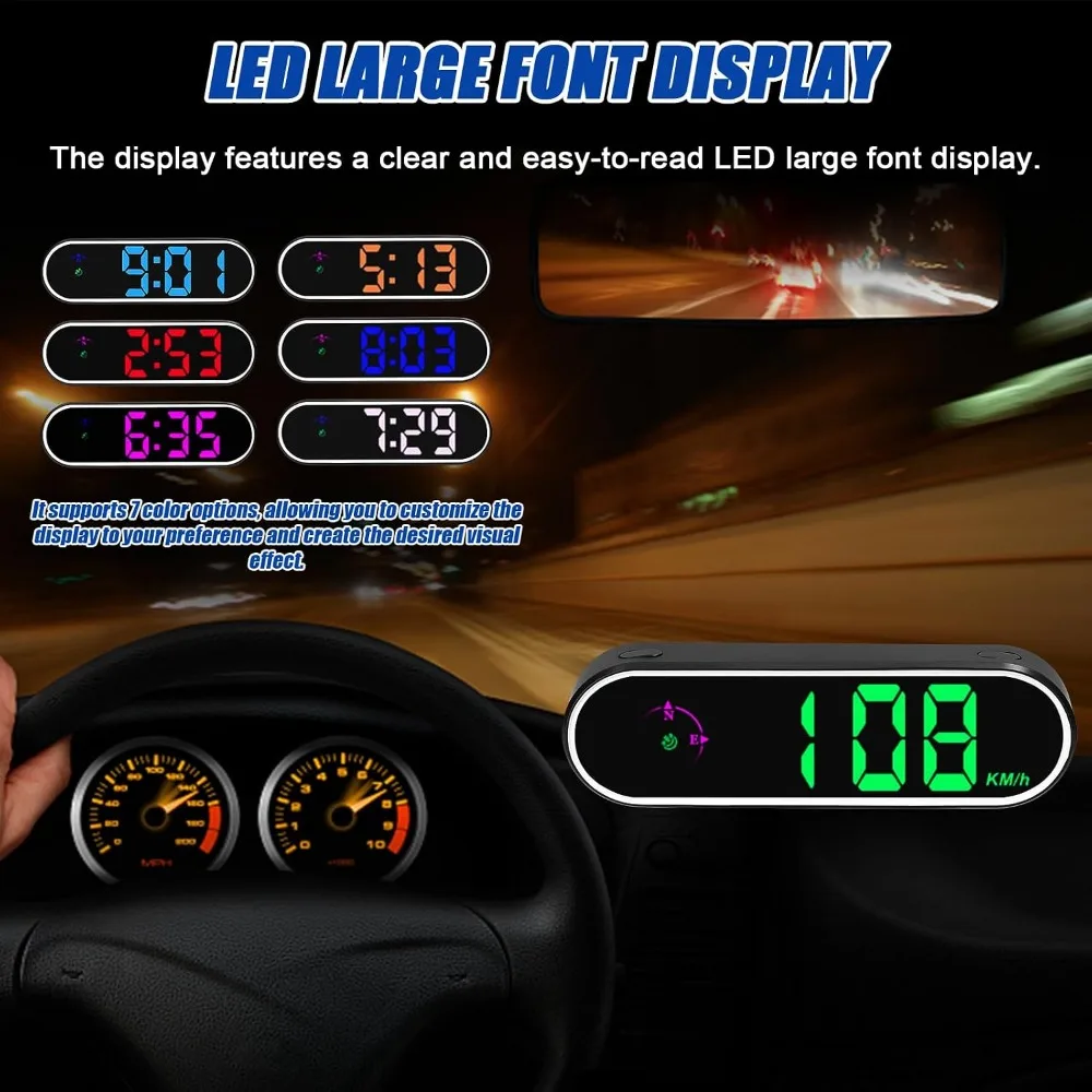 Digital Colorful LED GPS Speedometer USB Plug and Play Night Vision Digital Speed Meter HUD Display Car Dashboard