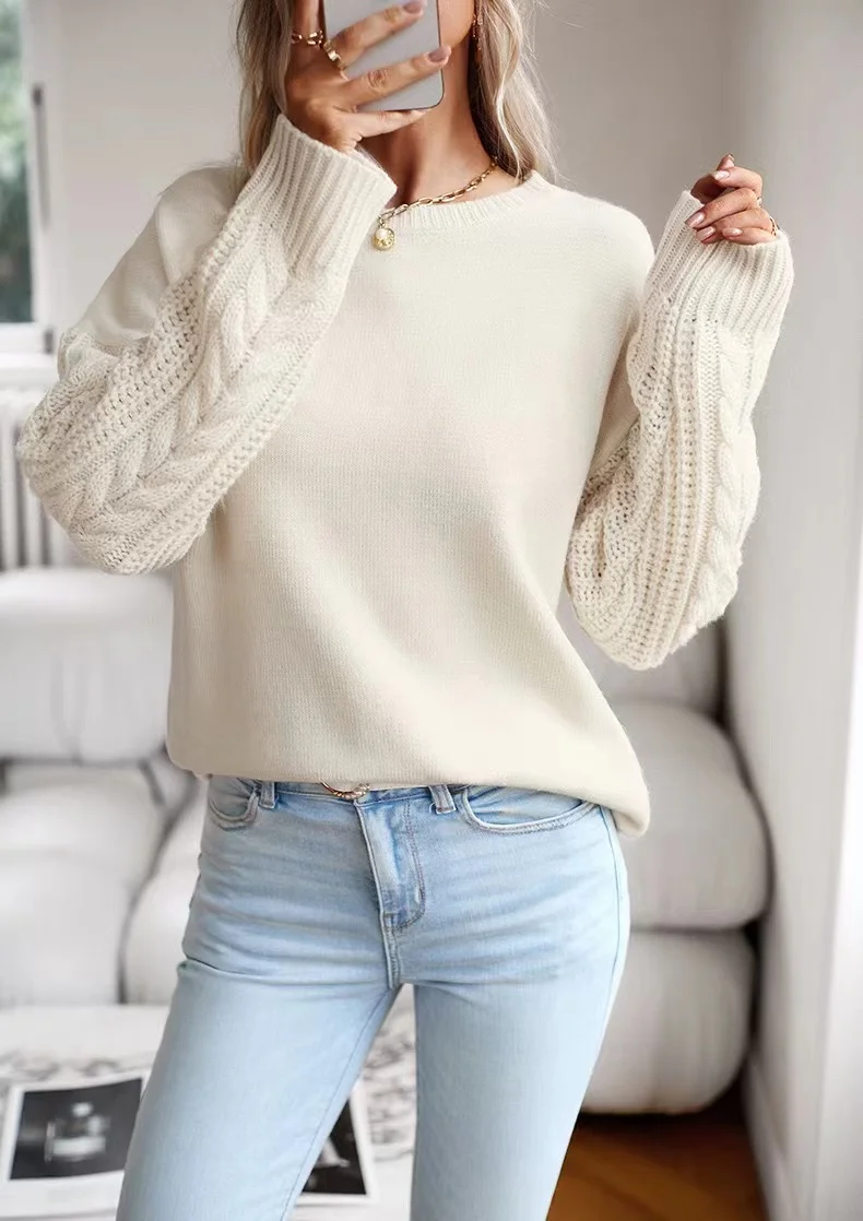 2024 Autumn Winter New Knitted Sweater Women\'s Solid Color Loose O-Neck Pullover Sweater Women\'s Fashion Long Sleeve Sweater Top