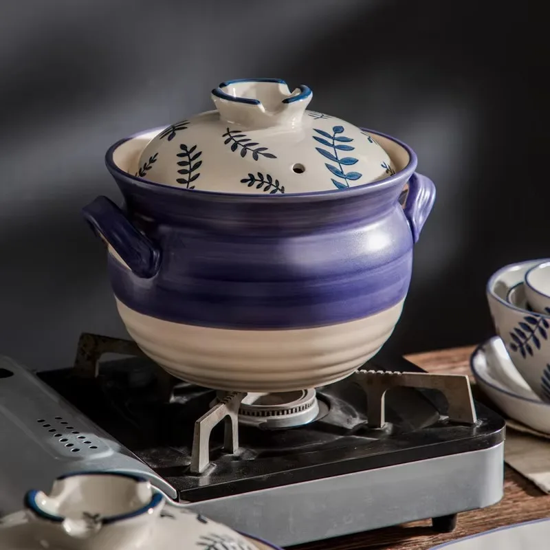 Hand painted Japanese clay casserole Household stew Heat-resistant clay pot Stone pot