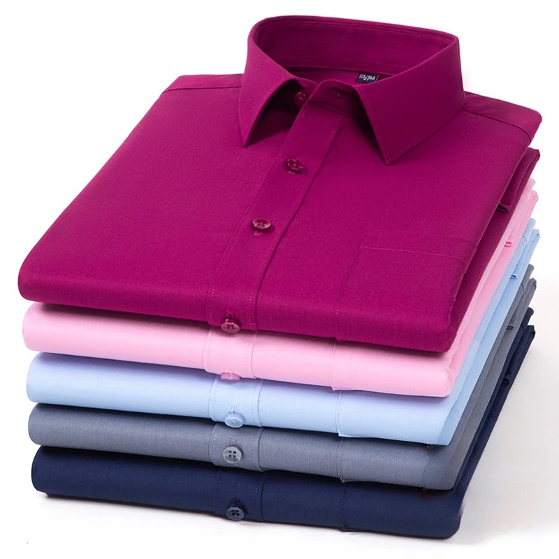 

plus Size 6xl Men's Slim Fit Formal Shirt Black Bamboo Fiber Long Sleeve Elastic Solid Color Single Pocket Business Clothing