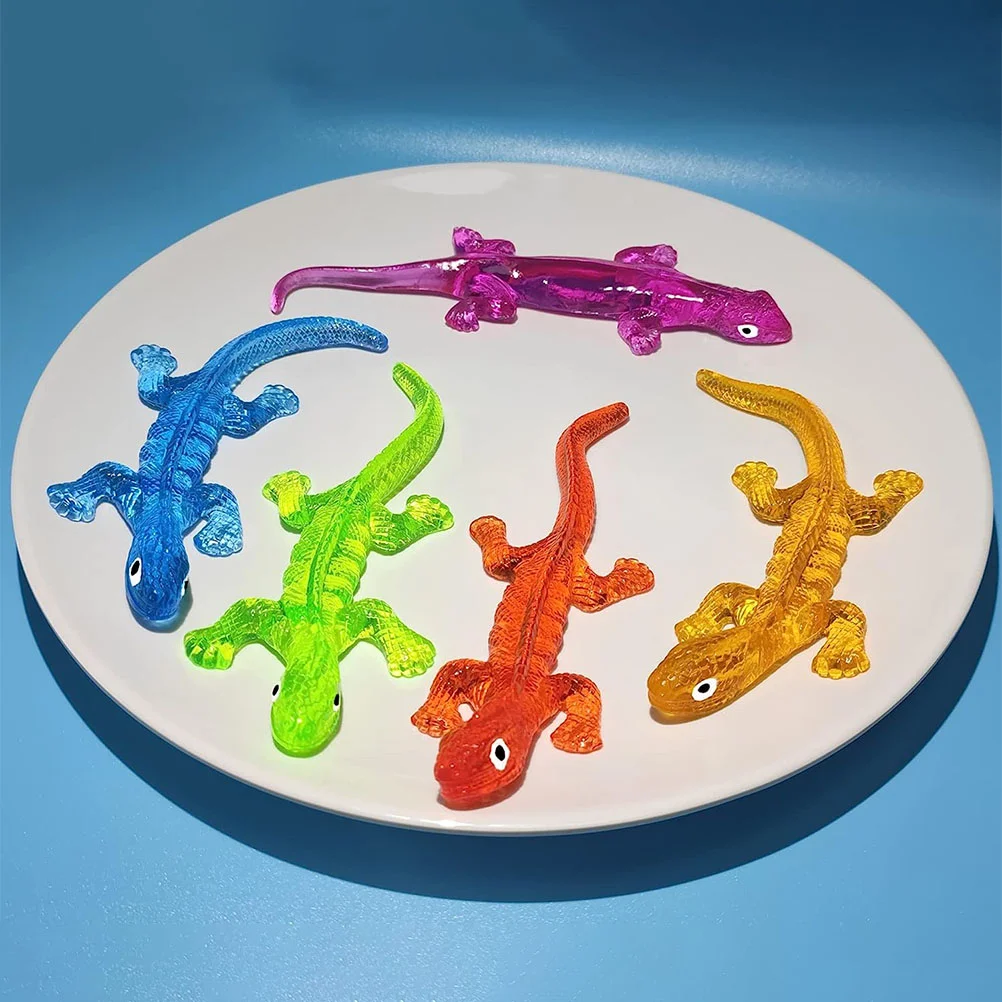 

4 Pcs Lizard Toy Sticky Bulk Figure Toys Realistic Stretchy Lifelike