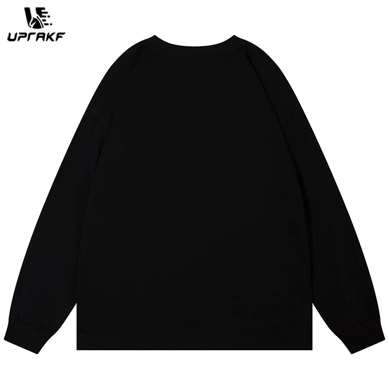 UPRAKF Cartoon Graphic Print Long Sleeve Hoodie Autumn Casual Pullover Round Neck Cotton Loose Streetwear Tops Fashion