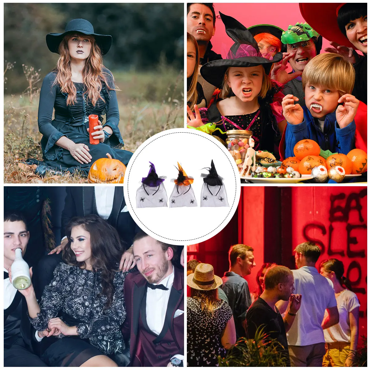 

3 Pcs Hair Accessory Witch Hat Headband Prom Party Hats Cloth Halloween Headdress