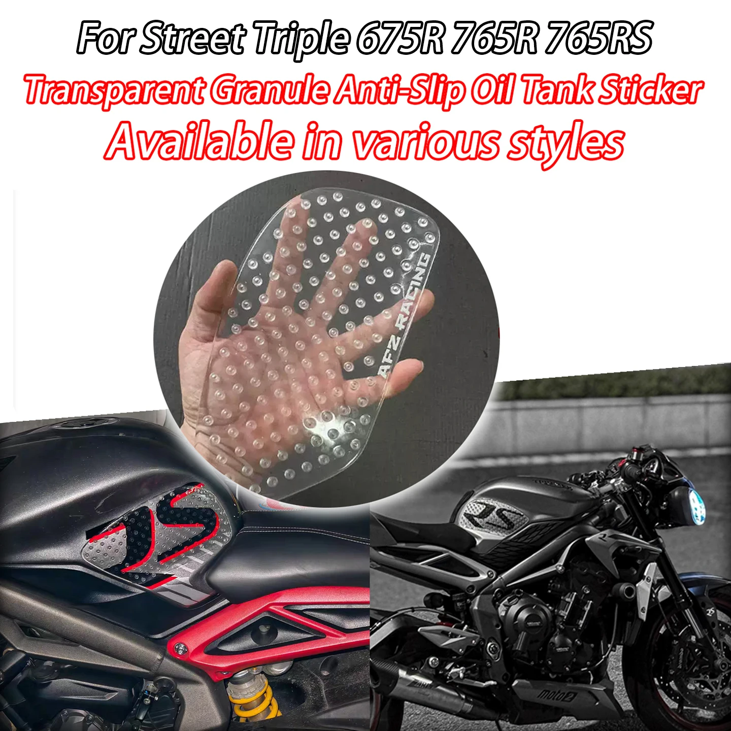 Motorcycle 3D Fuel Tank Stickers Transparent Rubber Anti-Slip Pad Tank Grip For Triumph Street Triple 675R Street Triple 765RS/R