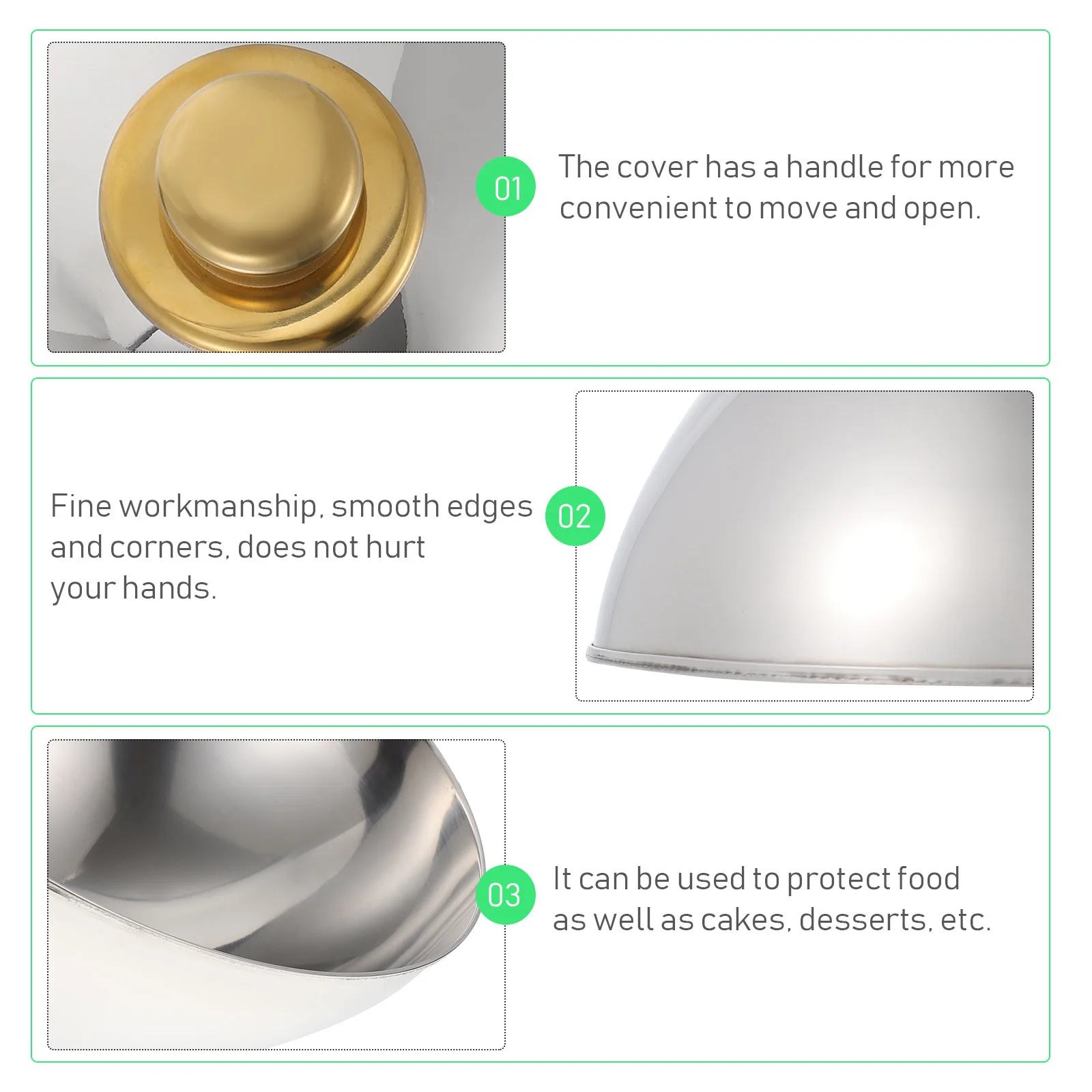 

1pc Stainless Steel Dome Food Cover Silver Multi-Functional Polished Kitchen Gadgets For Cake Dessert Fresh-Keeping Lid Meal