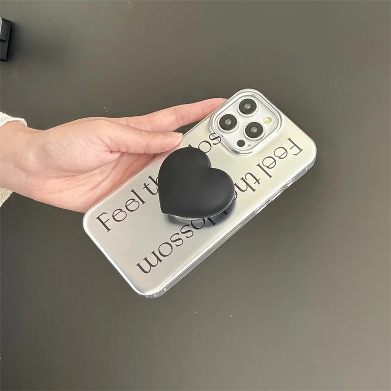 

Simple English Letters Plating Silver Phone Case For iPhone 16 Pro 14 13 15 Pro Max Cover with Love Stand Cases