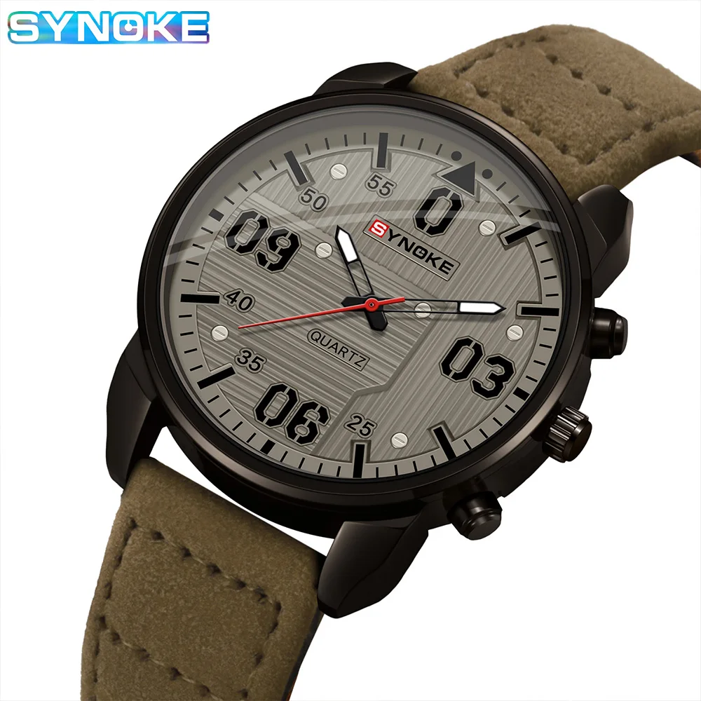 SYNOKE Male Quartz Wristwatch Military Sports Shockproof Popular Leather Watch Men Fashion Casual Clock Relogio Masculino