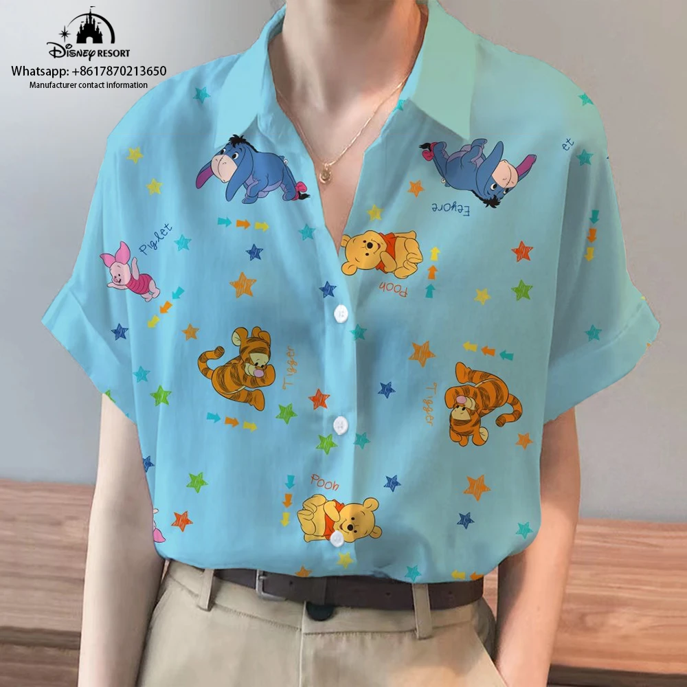 New Winnie the Pooh and Minnie Mouse Anime Summer Disney Brand Harajuku Short Sleeve Shirt Fashion Casual Ladies Kawaii Tops