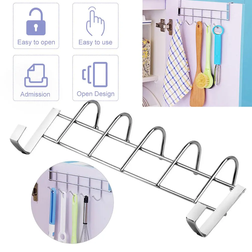 Gancho de acero inoxidable de cinco filas para puerta trasera, percha sin huellas para ropa, cocina, dormitorio, toallero