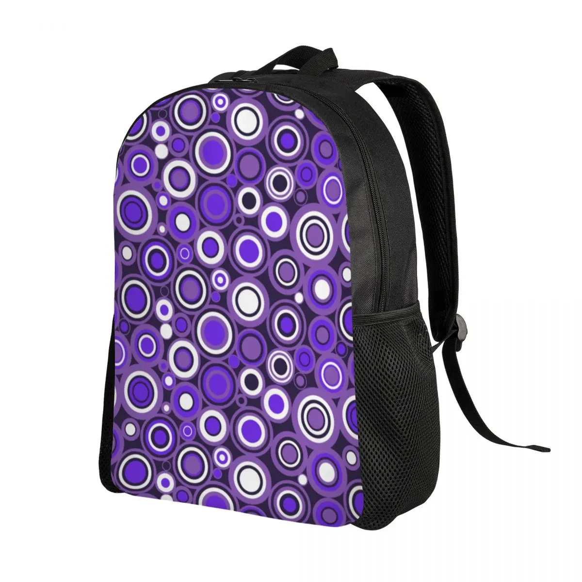 Customized Ultra Violet Purple And White Circle Retro Pattern Backpacks Men Women Basic Bookbag for School College Bags