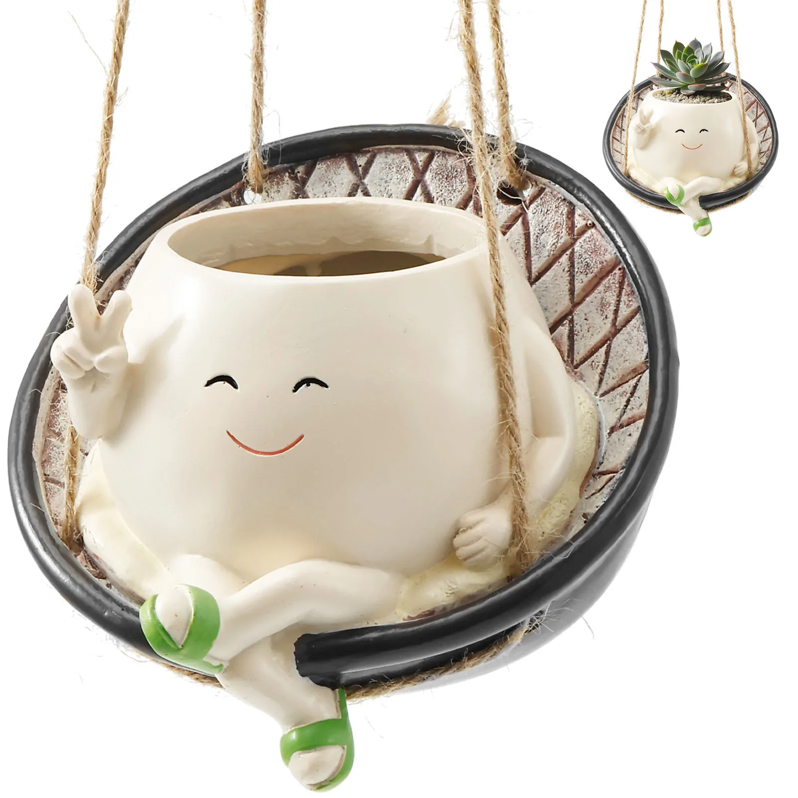 Synthetic Resin Originality Swing Chair Planter Pot Easy to Hang Fun Smiling Flower Pot for Home Garden Decoration