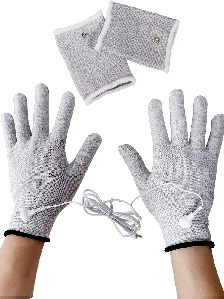 Gant d'électrode de massage en Fiber respirante, avec câble, TENS EMS, stimulateur musculaire à faible impulsion, électrothérapie