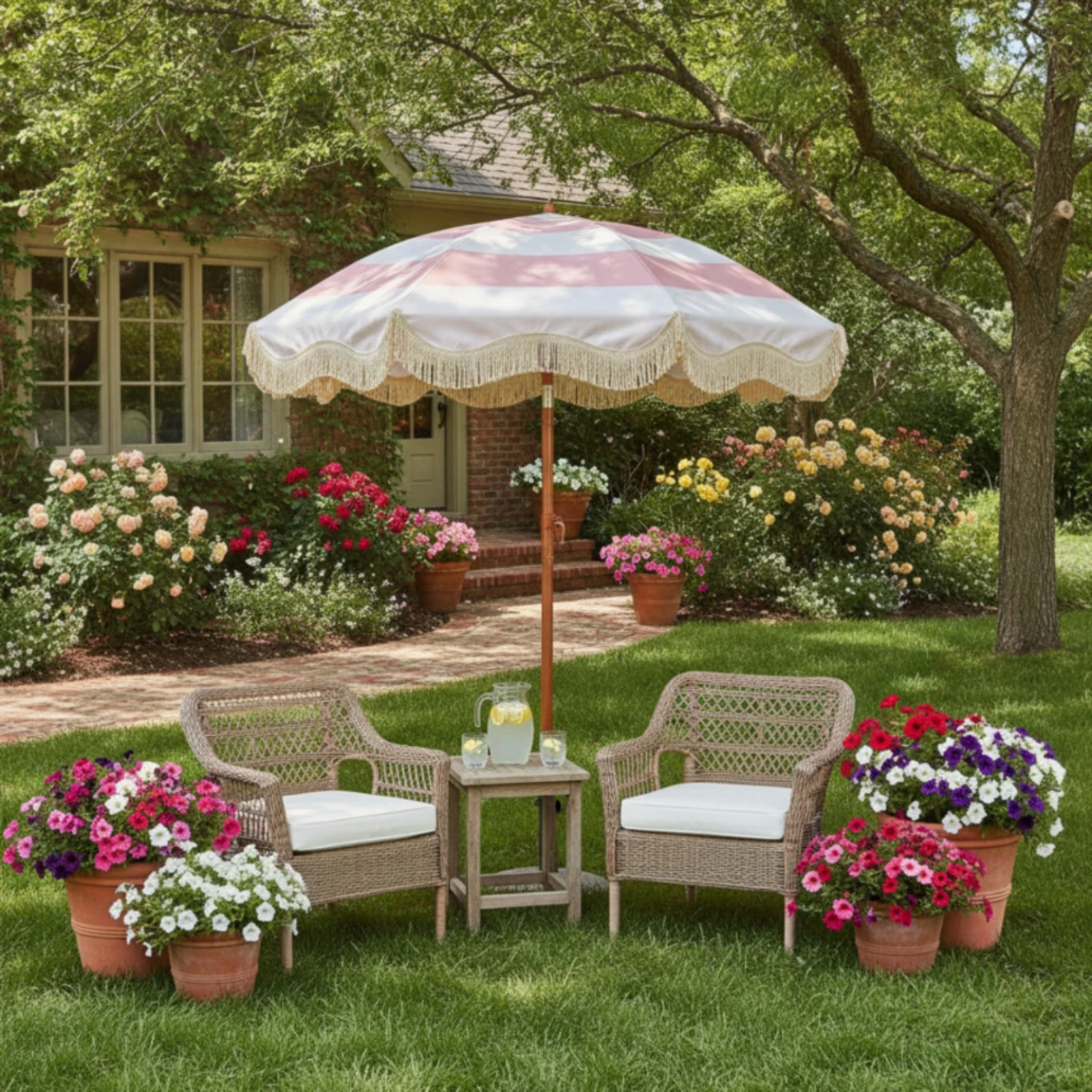Outdoor Furniture Umbrella - Saçaklı Güneşlik Retro Saçaklı Şemsiye Eğimli