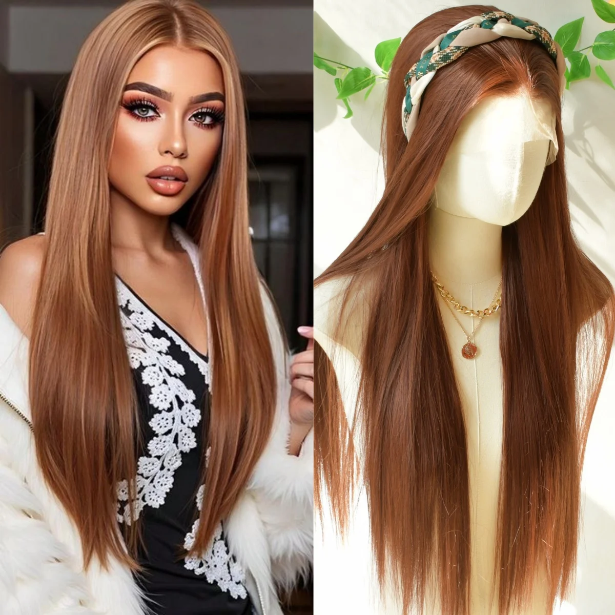 

Brown /Blonde /Pink /Red Wig Bone Straight Lace Frontal Wig 13x4 HD Lace Wig Synthetic Natural Hairline High Quality Cosplay