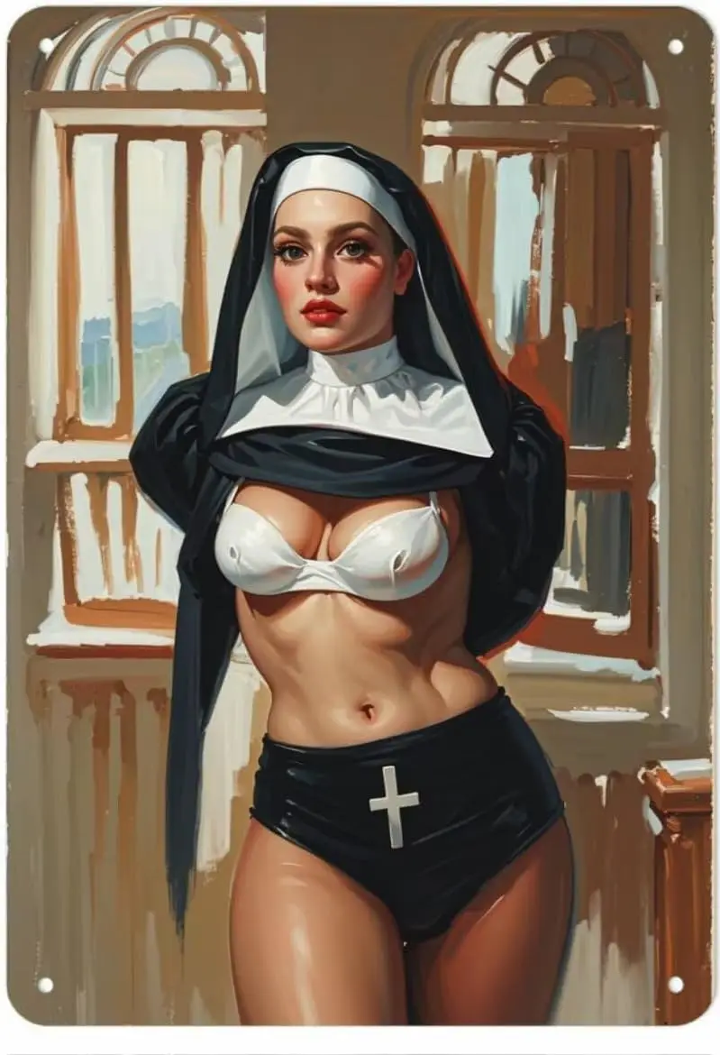 Vintage Metal Sign Aluminum Sexy nun Tin Retro Wall Decor for Home, Cafe, and Garden - Gift Home -aluminum s