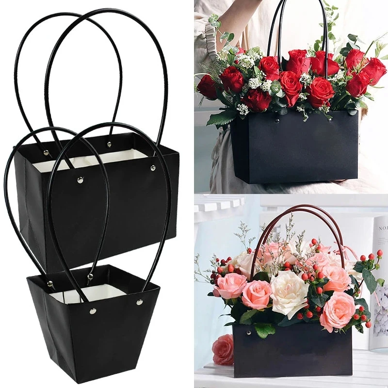 

Portable Flower Box For Candy Cake Birthday Wedding Rose Party Gift Waterproof Paper Handy Bag Kraft Handbag Packaging Ins Style