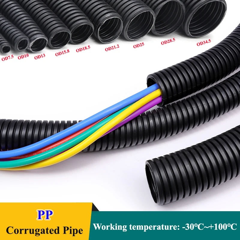 

Black PP Plastic Corrugated Pipe ID 5.5mm-29mm Insulated Wire Hose Car Cable Protective Sheath Wrap Cover Flexible Split Loom