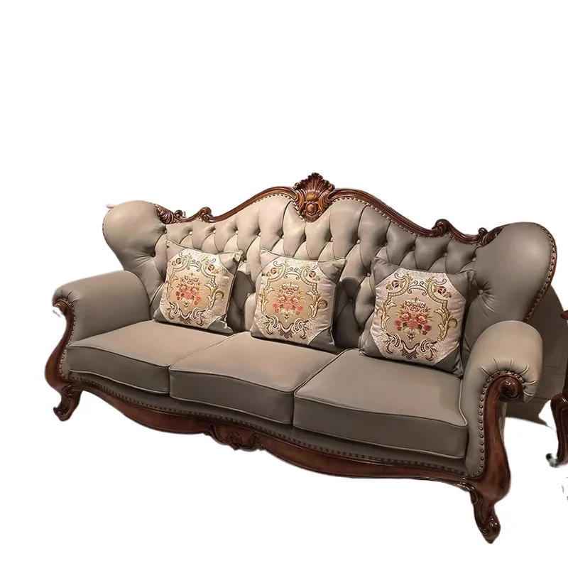 

American retro solid wood carving flower simple solid wood European sofa chair French villa living room double triple sofa