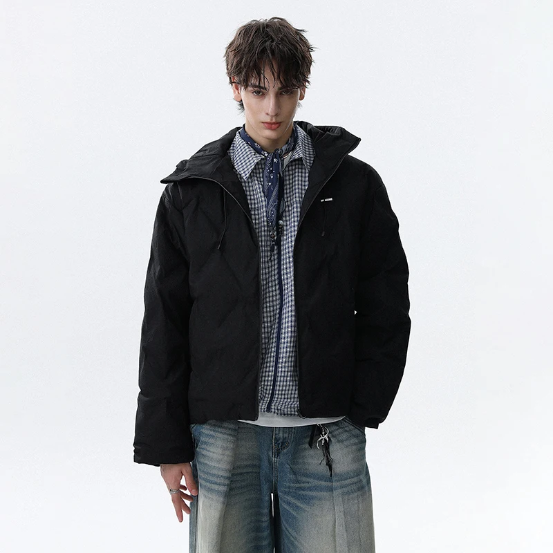 LUZHEN 2025 شتاء جديد تنقش فحص بلون سميكة الدافئة مقنعين معطف مبطّن الرجال أنيق وسيم سترة سترة JY5225