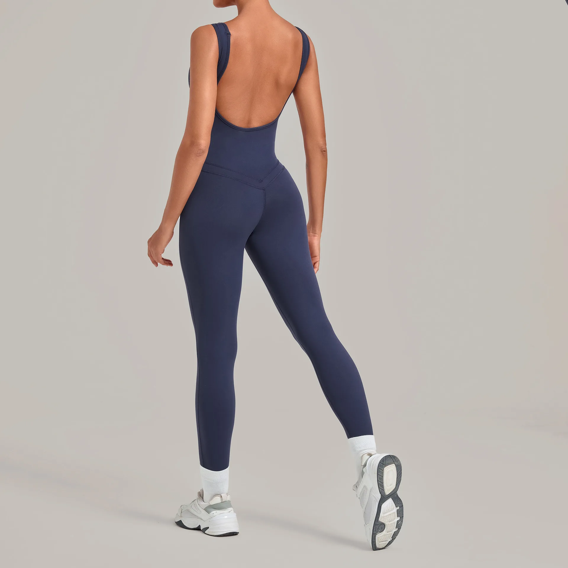 Women's One Piece Yoga Jumpsuit Open Back Skinny Workout Clothing Nylon Spandex Brushed Fabric Gym Running Sports Bodysuit