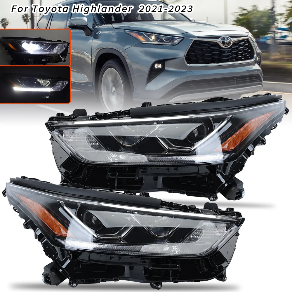 LED Front Head Lamp For Toyota Highlander XLE 2021 2022 2023 Chrome Frame Headlights Turn Signal Light Car Accessories