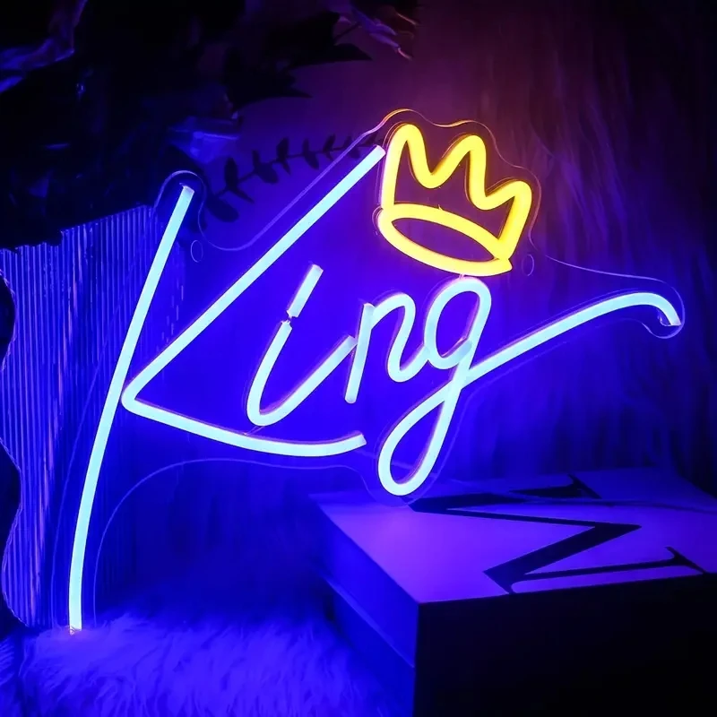 König Leucht reklame blaue Buchstaben führte Neonlicht rosa Krone für Schlafzimmer Kinderzimmer Teen Jungen Zimmer Geburtstag Hochzeit Party Bar Dekor