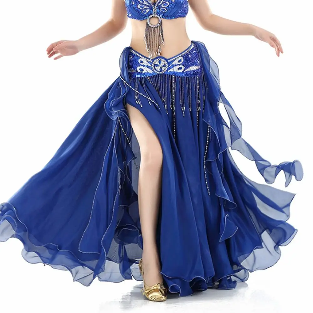 Belly Dancing Skirt Women Chiffon Spanish Skirt Shiny Sequins Tassels Dancing Skirt Show Costumes