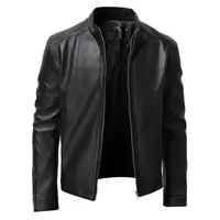 Chaqueta de cuero de moda para hombre, chaqueta ajustada con cuello levantado de Pu, chaquetas antiviento para motocicleta con cremallera, prendas de vestir exteriores para hombre 2025